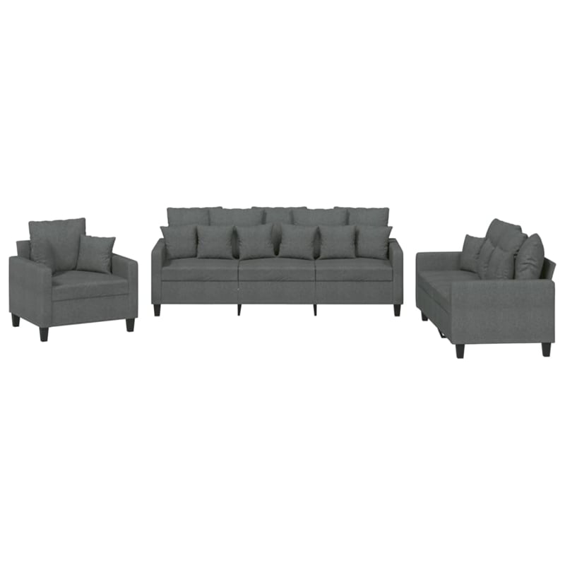 Bowery Hill Contemporary Polyester 3 Piece Sofa Set in Dark Gray