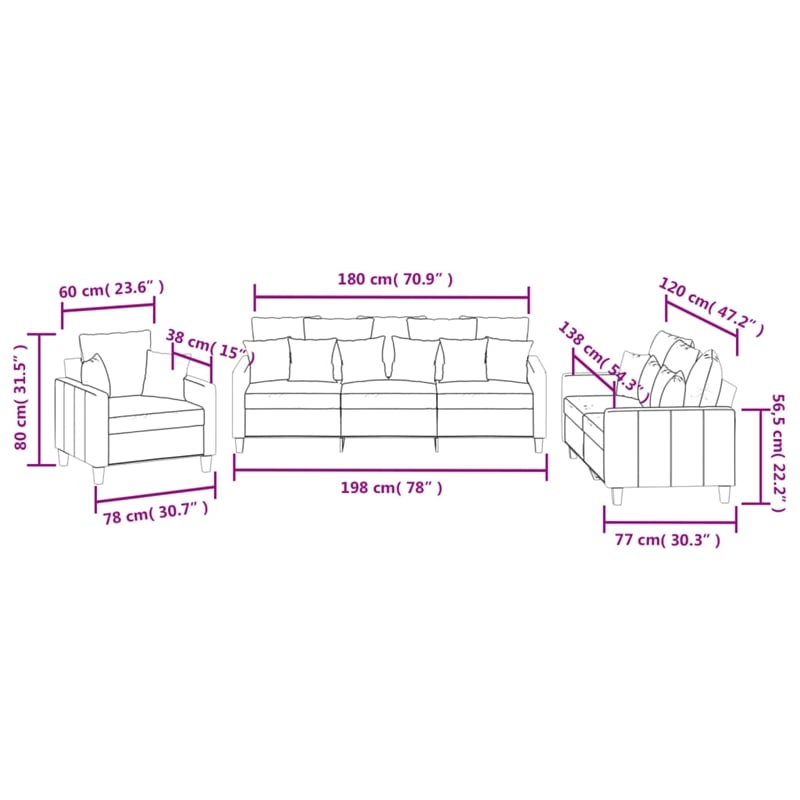 Bowery Hill Contemporary Polyester 3 Piece Sofa Set in Dark Gray