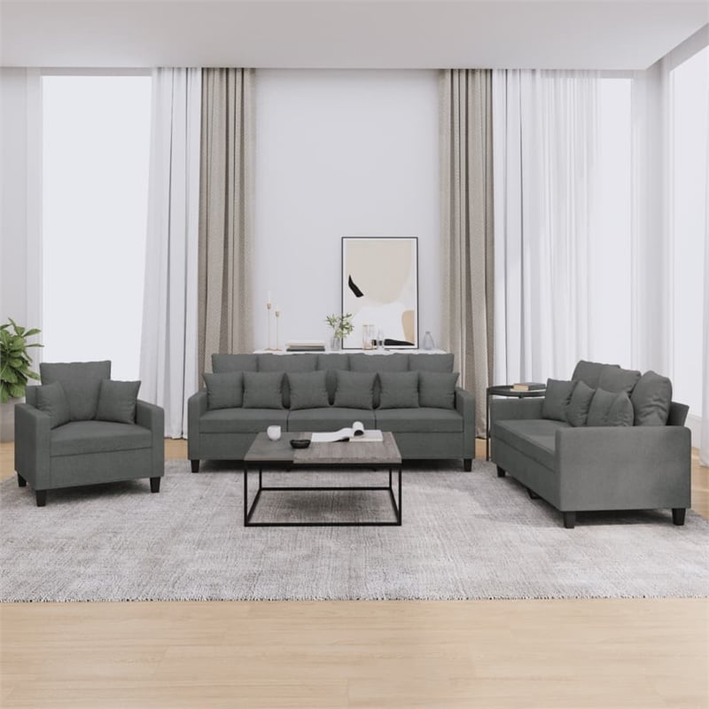 Bowery Hill Contemporary Polyester 3 Piece Sofa Set in Dark Gray