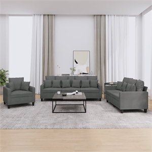 Bowery Hill Contemporary Polyester 3 Piece Sofa Set in Dark Gray