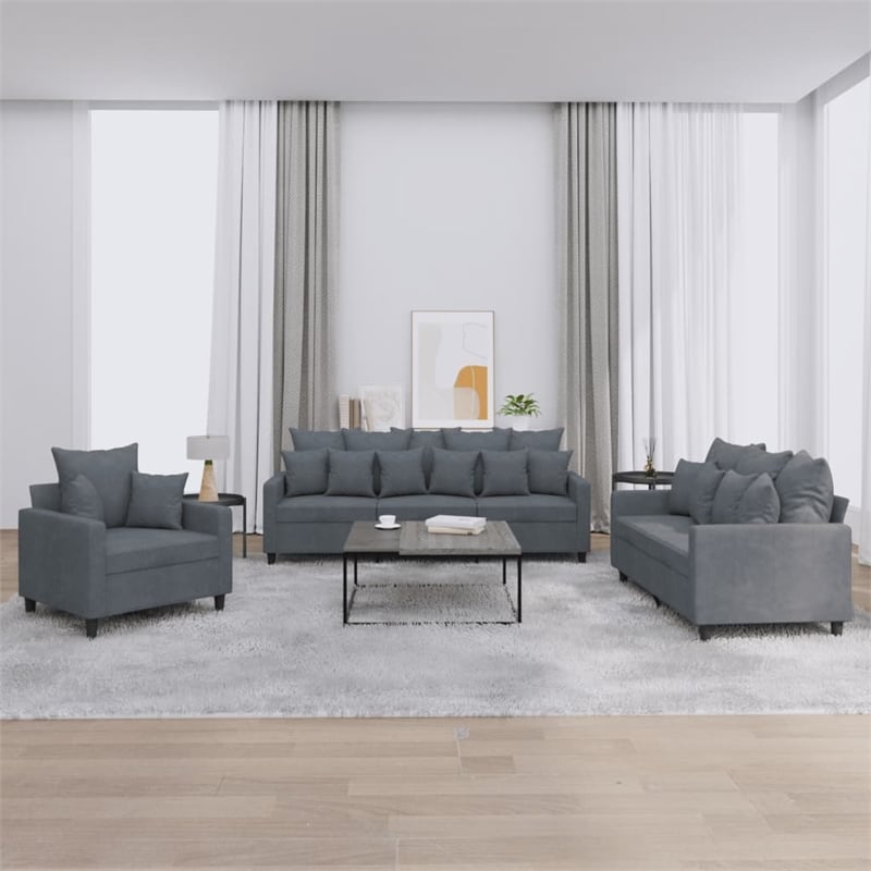 Bowery Hill Contemporary Metal Sofa Set in Dark Grey Polyester