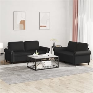 Bowery Hill Contemporary Faux Leather Sofa Set in Black Finish