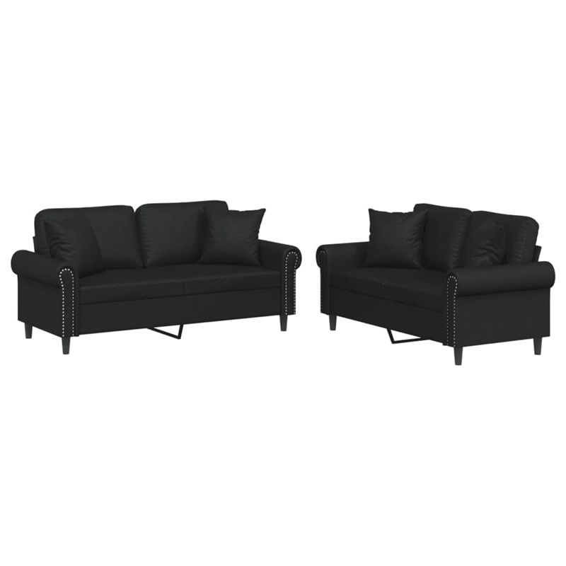 Bowery Hill Contemporary 2-Seater Durable Sofa Set in Black Faux Leather