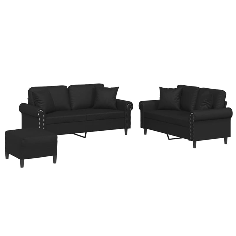Bowery Hill Contemporary Medium Sofa Set in Black Faux Leather