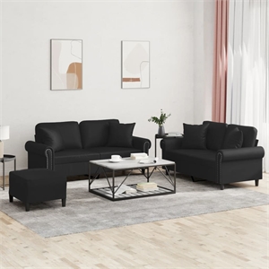 Bowery Hill Contemporary Medium Sofa Set in Black Faux Leather
