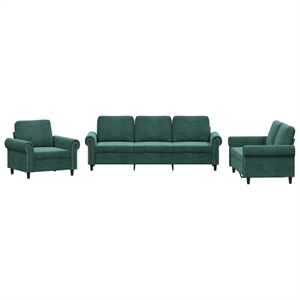Bowery Hill Contemporary Metal Sofa Set in Dark Green Polyester Velvet