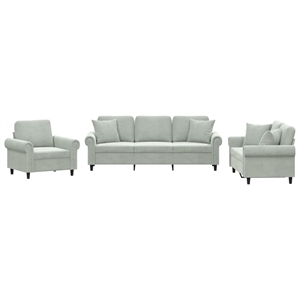 Bowery Hill Large Metal Sofa Set in Light Gray Polyester Velvet