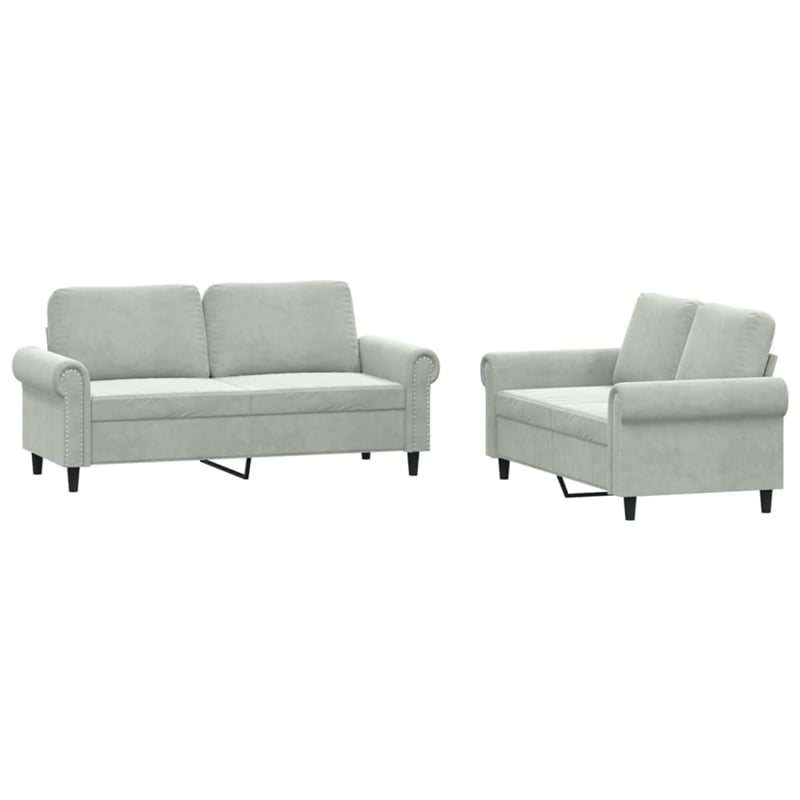 Bowery Hill Contemporary 2 Piece Sofa Set in Light Gray Velvet