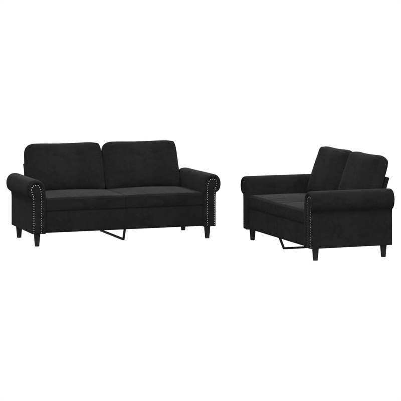 Bowery Hill Contemporary Durable Sofa Set in Black Finish Velvet