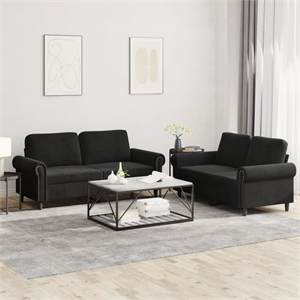 Bowery Hill Contemporary Durable Sofa Set in Black Finish Velvet