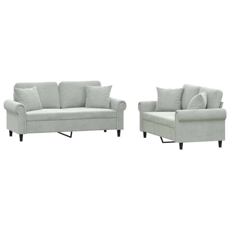 Bowery Hill Contemporary 2-Seater Metal Sofa Set in Light Grey Velvet