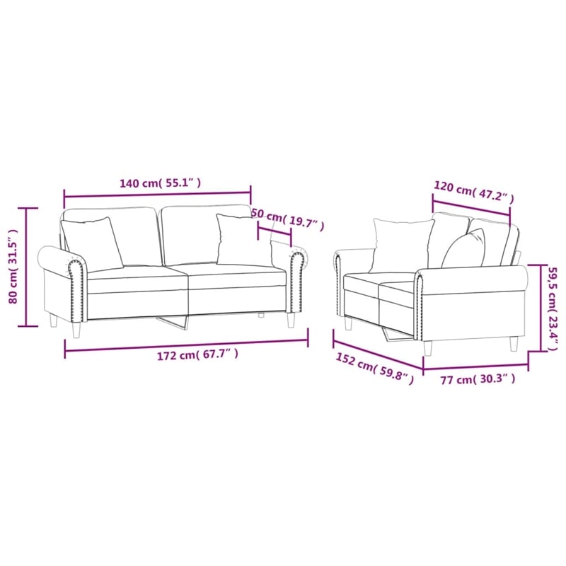 Bowery Hill Contemporary 2-Seater Metal Sofa Set in Light Grey Velvet