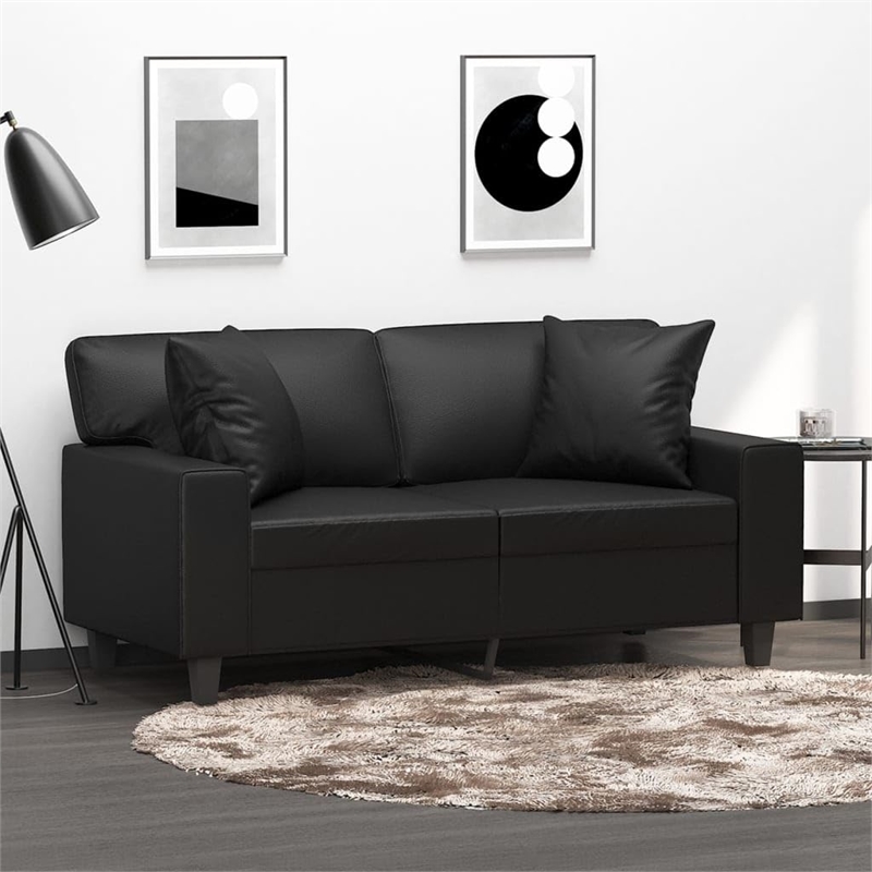 Bowery Hill Contemporary Faux Leather 2-Seater Sofa in Black