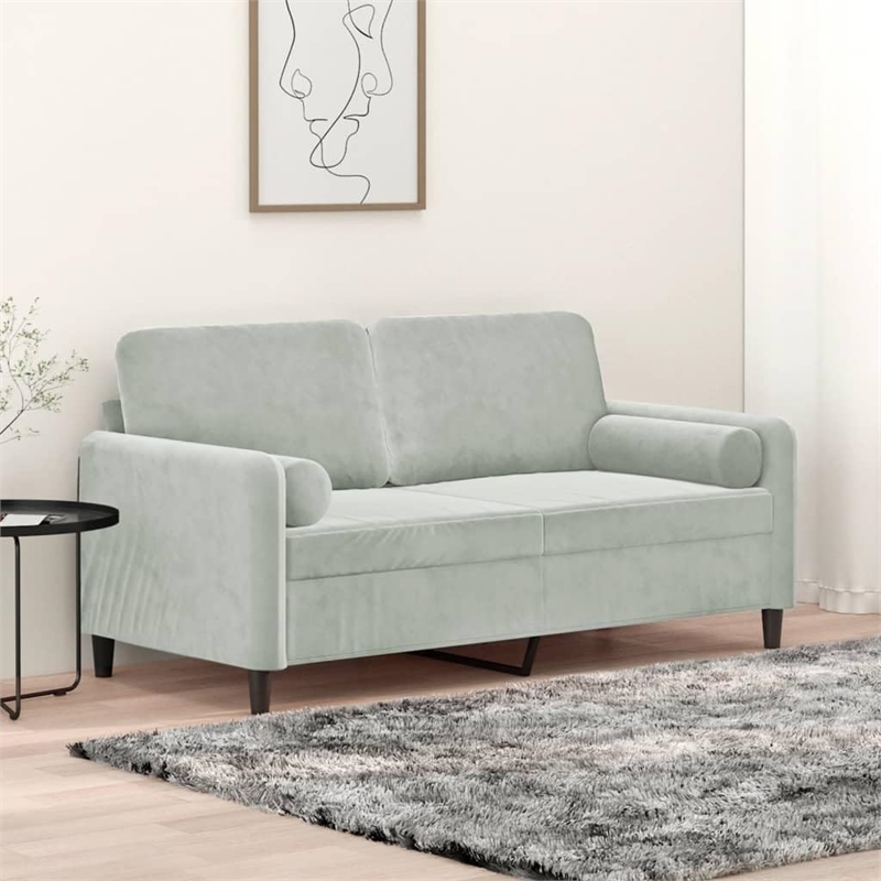Bowery Hill 2-Seater Sofa with Removable Covers in Light Grey Velvet