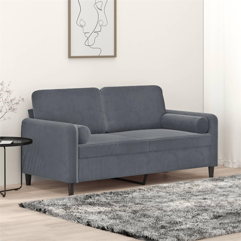 Bowery Hill Metal 2-Seater Sofa in Dark Gray Polyester Velvet