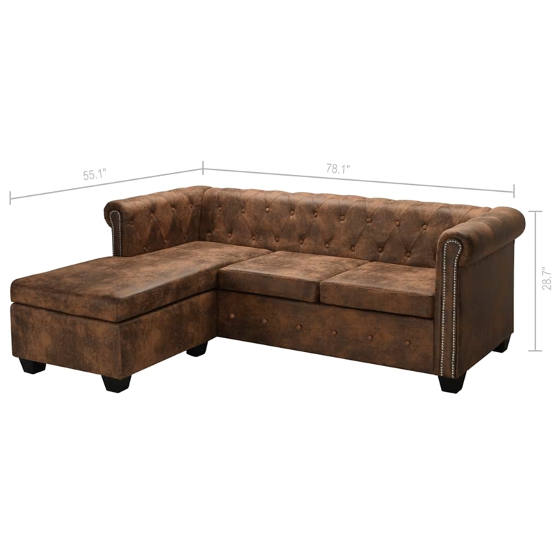 Bowery Hill Contemporary Large Wood Sofa in Brown Faux Leather