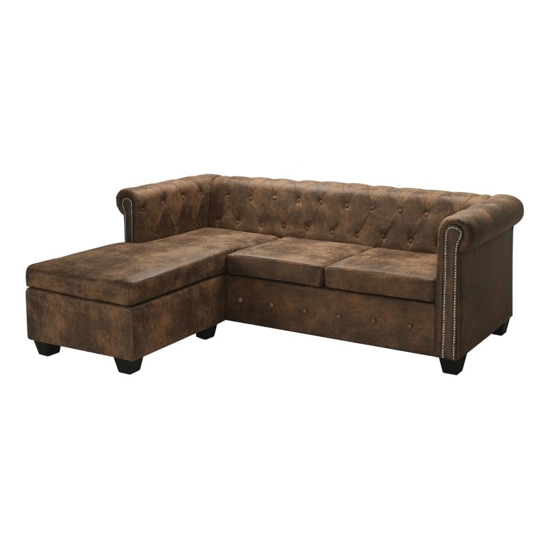 Bowery Hill Contemporary Large Wood Sofa in Brown Faux Leather