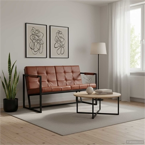 Bowery Hill Contemporary Durable Sofa in Brown Real Goat Leather