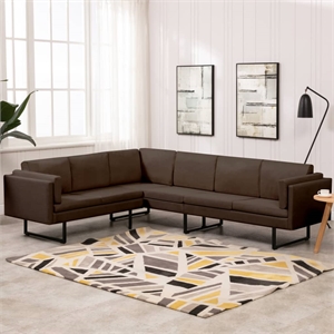 Bowery Hill Contemporary Polyester Large Modular Sofa in Brown
