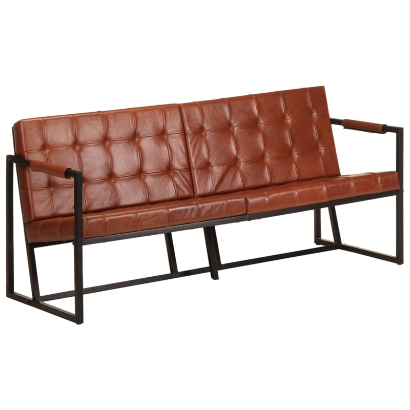 Bowery Hill Contemporary Meatal 3-Seater Sofa Brown in Goat Leather