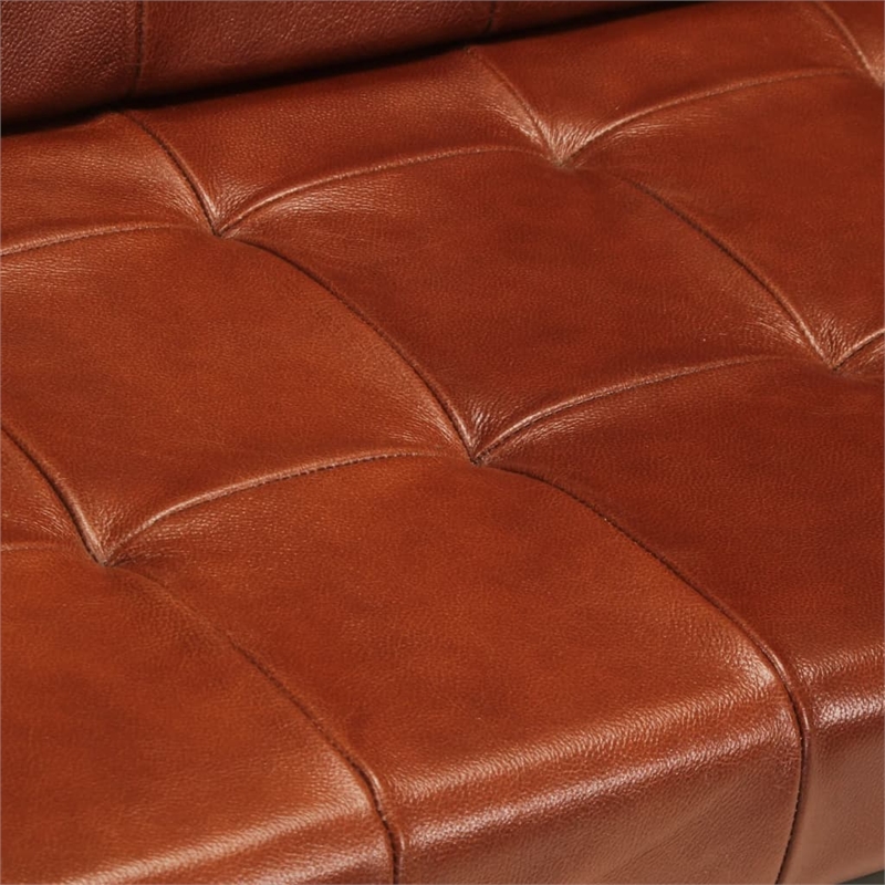Bowery Hill Contemporary Meatal 3-Seater Sofa Brown in Goat Leather