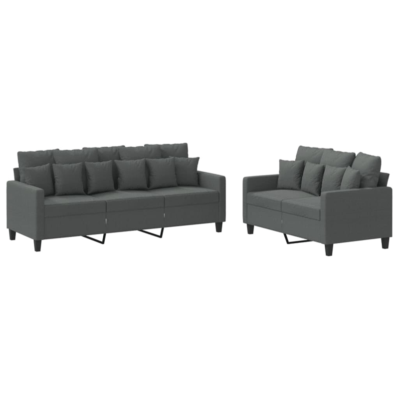 Bowery Hill Large Rectangular Sofa Set in Dark Gray Polyester