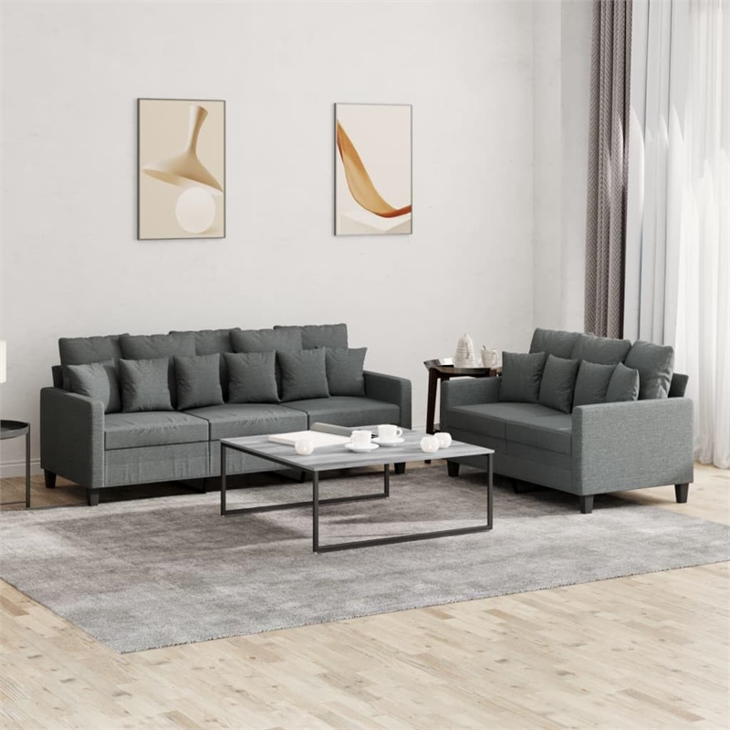 Bowery Hill Large Rectangular Sofa Set in Dark Gray Polyester