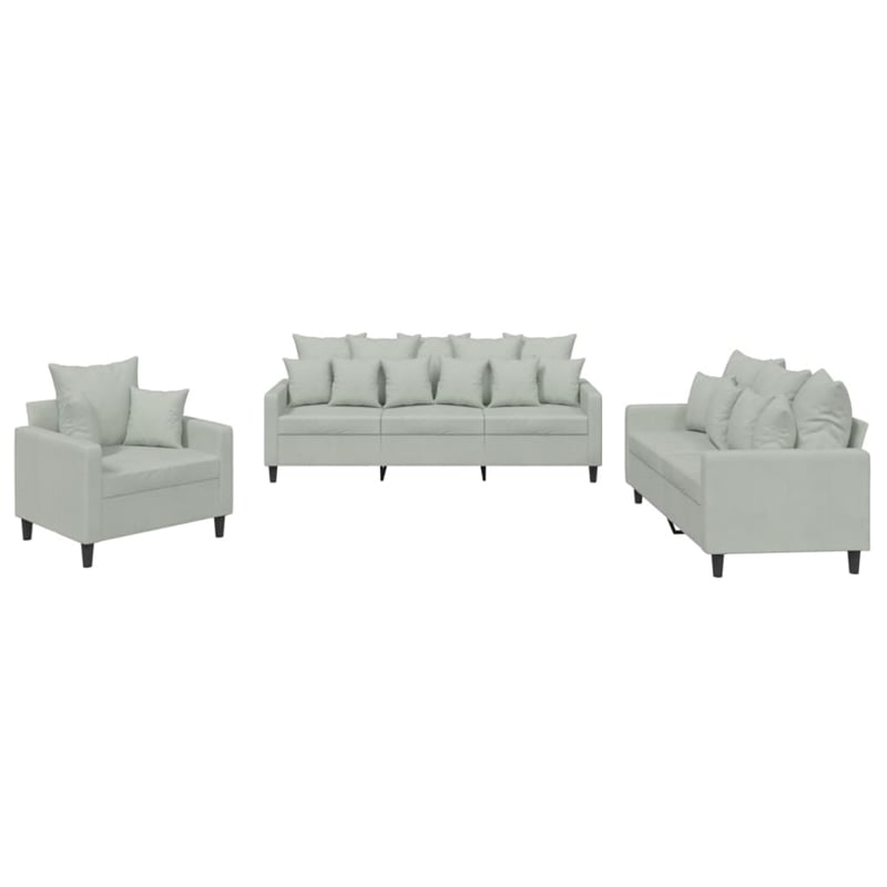 Bowery Hill Contemporary 3Piece Sofa Set in Light Gray Velvet