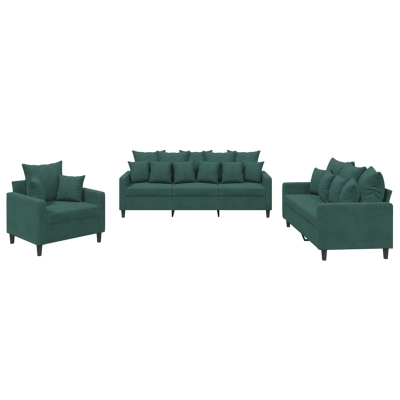 Bowery Hill Contemporary Medium Metal Sofa Set in Dark Green Velvet