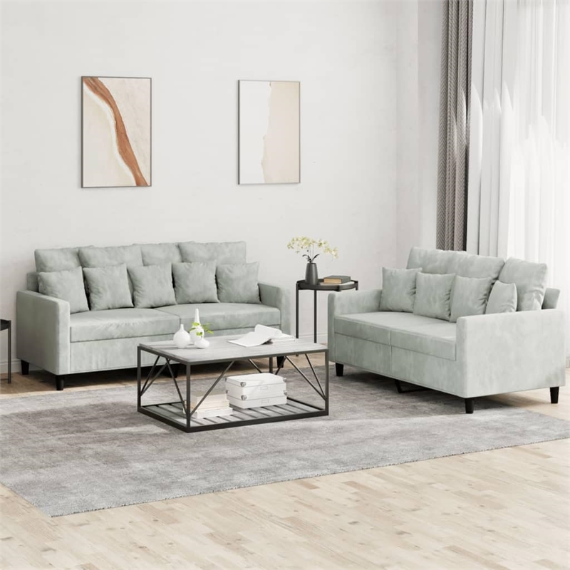 Bowery Hill Contemporary Medium Metal Sofa Set in Light Green Velvet