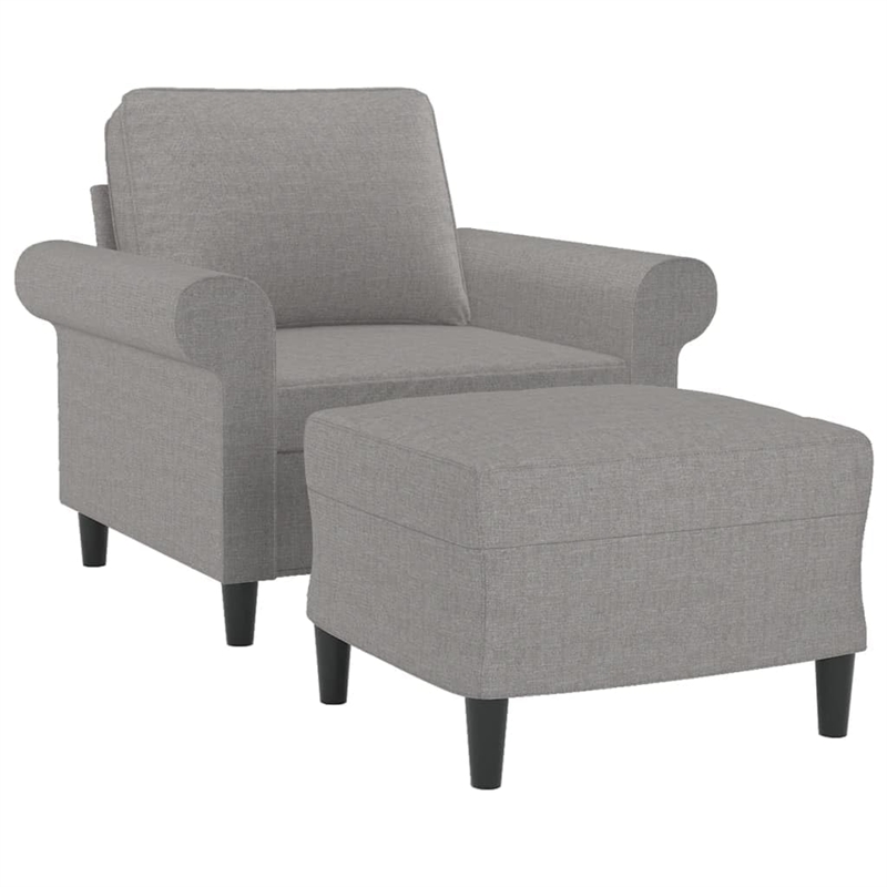 Bowery Hill Contemporary Single Sofa Chair with Footstool in Light Grey
