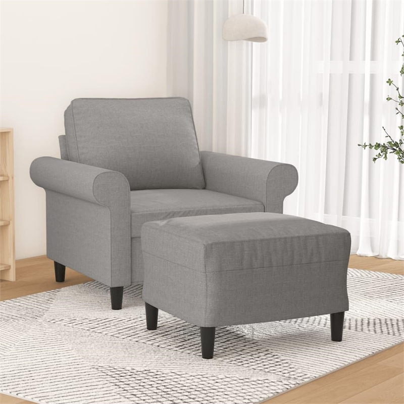Bowery Hill Contemporary Single Sofa Chair with Footstool in Light Grey
