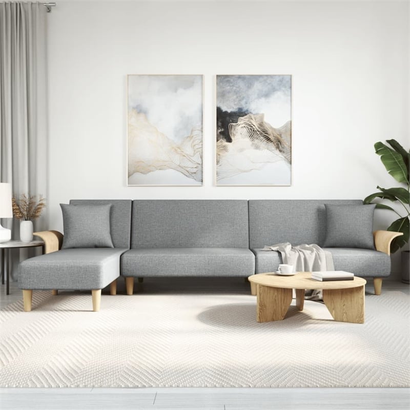 Bowery Hill L-Shaped Sofa Bed in Light Gray Fabric Polyester