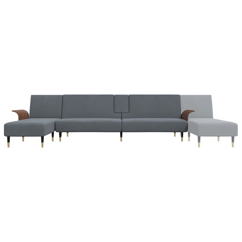 Bowery Hill Large Foldable L-Shaped Sofa Bed in Dark Grey Velvet