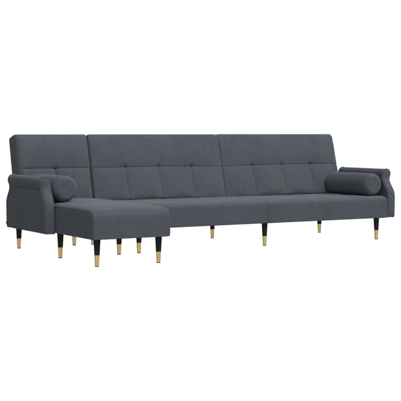 Bowery Hill Contemporary L-Shaped Sofa Bed in Dark Grey Velvet Polyester