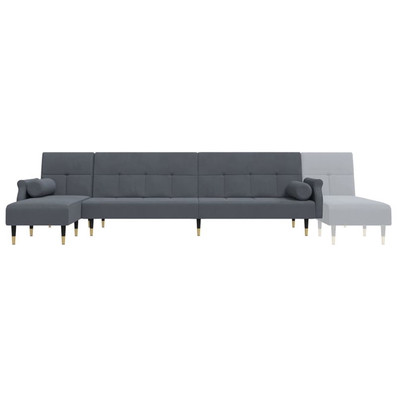 Bowery Hill Contemporary L-Shaped Sofa Bed in Dark Grey Velvet Polyester