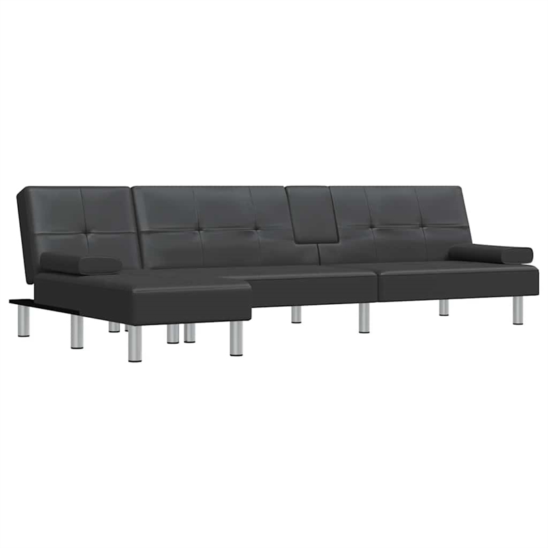 Bowery Hill Contemporary L-Shaped Sofa Bed in Black Faux Leather