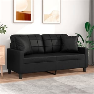 Bowery Hill Contemporary Faux Leather 2-Seater Sofa in Black
