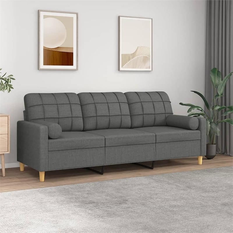 Bowery Hill Contemporary Polyester 3-Seater Sofa in Dark Gray