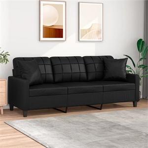 Bowery Hill Contemporary Fabric 3-Seater Sofa in Black Finish