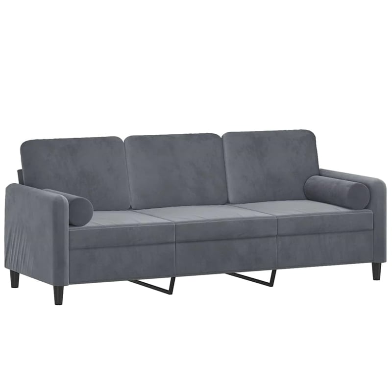 Bowery Hill Metal 3-Seater Sofa in Dark Gray Polyester Velvet