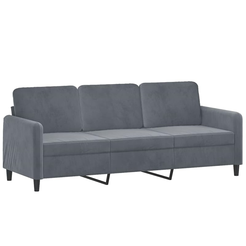 Bowery Hill Metal 3-Seater Sofa in Dark Gray Polyester Velvet