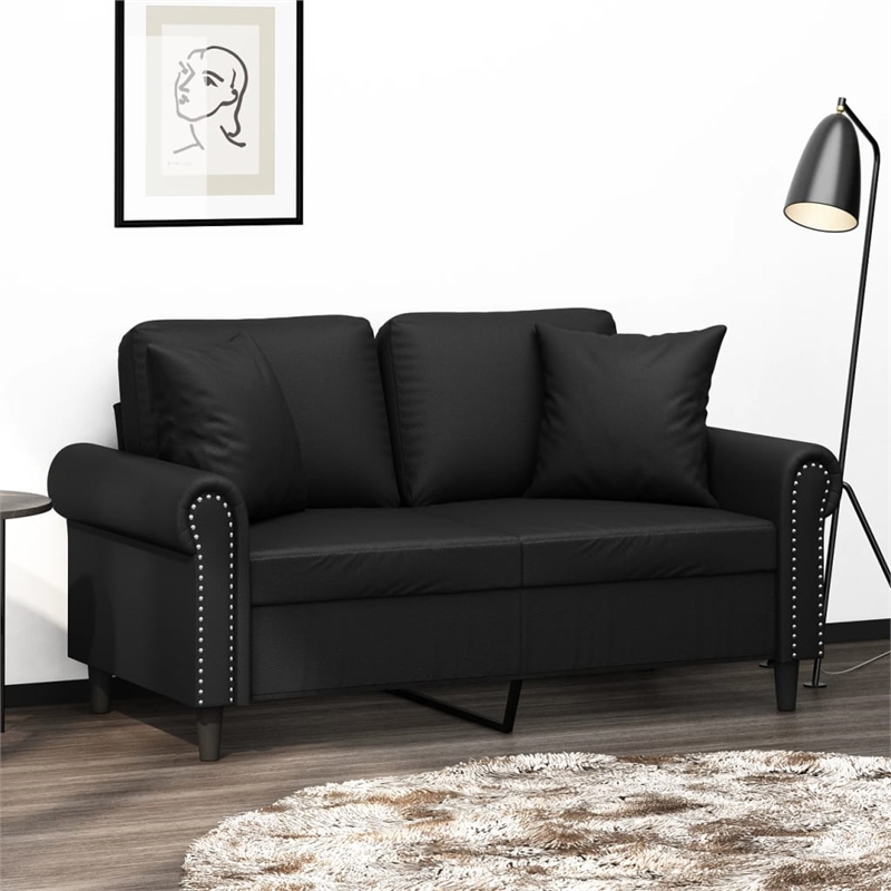 Bowery Hill Contemporary Fabric 2-Seater Sofa in Black Finish