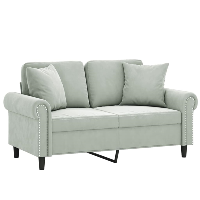 Bowery Hill Metal 2-Seater Sofa in Light Gray Polyester Velvet