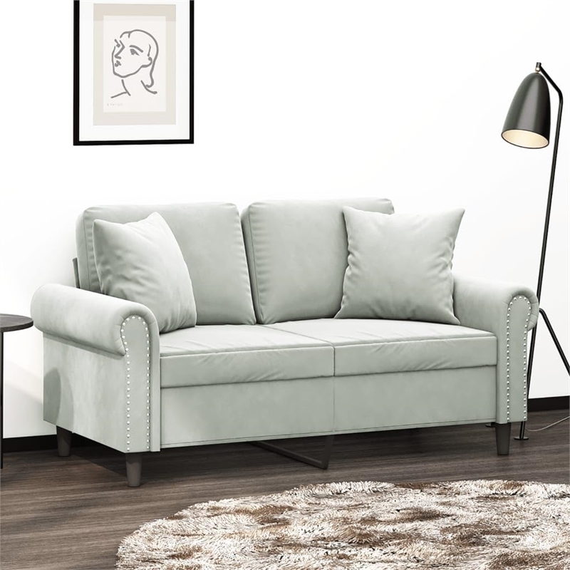 Bowery Hill Metal 2-Seater Sofa in Light Gray Polyester Velvet