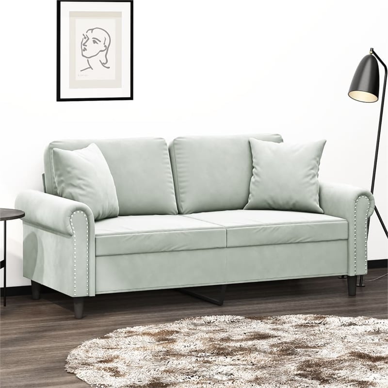 Bowery Hill Metal 2-Seater Sofa in Light Grey Polyester Velvet