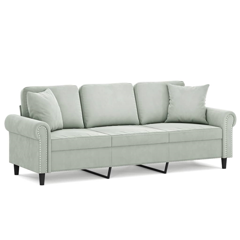 Bowery Hill Metal 3-Seater Sofa in Light Grey Polyester Velvet