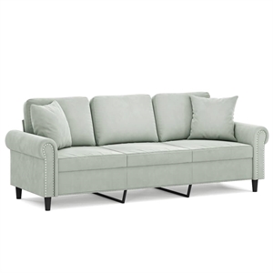 Bowery Hill Metal 3-Seater Sofa in Light Grey Polyester Velvet