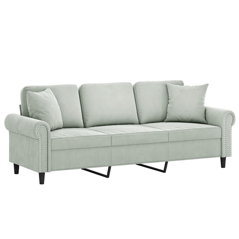 Bowery Hill Metal 3-Seater Sofa in Light Grey Polyester Velvet