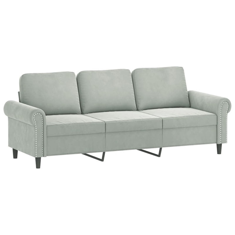 Bowery Hill Metal 3-Seater Sofa in Light Grey Polyester Velvet